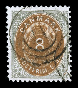 19b, 1871 8s Gray and brown, Inverted Frame, used, rich colors, attractive centering, light target numeral cancel, very fine (Facit 23 var.).