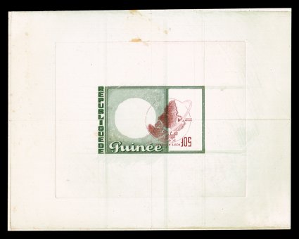 326434, C5670, 1963-65 Large die proofs and souvenir sheets, all with Inverted Printings, includes seven large die proofs, mostly inverted heads and flags from the 1964
President Kennedy issues, also one each of 1963 Red Cross and 1966 UNESCO