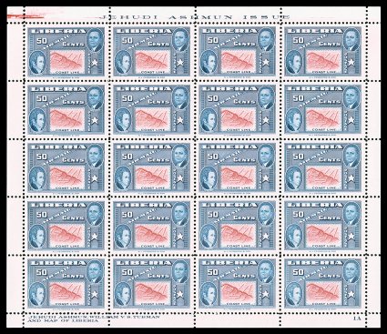 334 var., C68-69 var., 1952 3c, 25c and 50c Jehudi Ashman, Centers Inverted, the three values listed by Scott with inverted centers, each in a complete sheet of twenty, with
full sheet selvages and imprints, well centered, fresh colors, o.g., ne