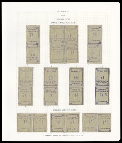 S.G. 48a53b, 72b94a, The incomparable mint and used collection of New Republic 1886-87 issues, all with Embossed Arms Inverted, a fabulous assemblage of 69 single stamps and
40 pairs or blocks of four, largely mint but with some used, all have