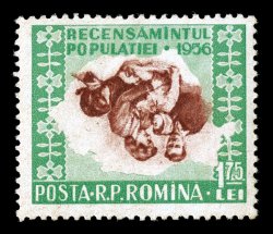 1081a, 1956 1.75L Census, Center Inverted, fresh colors, nicely centered, o.g., barest trace of hinging (if at all), mild gum bend, very fine (Michel 1564I
Ç750).