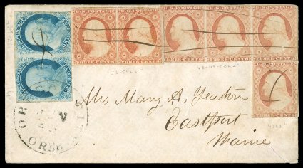 7, 9, 23, 1851 1c Blue imperforates, Ty. II, IIIa and IV, 1857 1c Blue perforated, Ty. IV, specialized accumulation of exclusively Inverted transfer varieties, a marvelous
assemblage of twenty single stamps, one pair, three strips of three and f