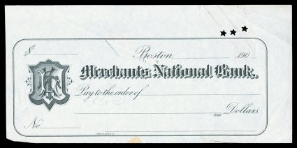 RN-X7a var., 2c Orange, stamp printed on back only, partially Inverted and Split due to a pre-printing paper fold, there is also a trace of an impression at the bottom of the
unused check, fine an eye-catching freak, very few of which are seen