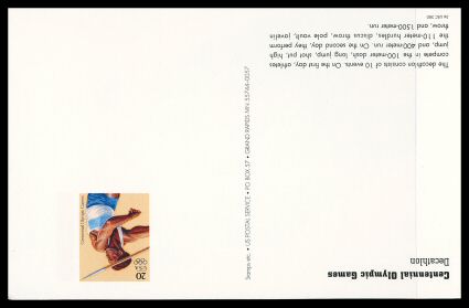 UX246a, 20c Olympic Decathlon postal card, Inverted Impression of the entire address side, fresh mint example contained within original UPSS Centennial Olympic Games Postal Card
Collection booklet of twenty different cards, very fine and scarc