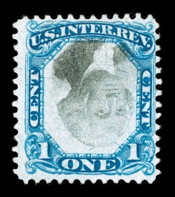 R103a, 1c Blue and black, Center Inverted, deep vibrant colors, unusually light herringbone cancel that does not break the paper at any point, fine.