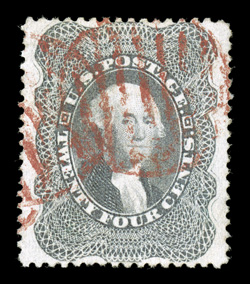 37a, 24c Gray, a highly desirable used example, not only is it exceedingly well centered within especially wide margins, but it also possesses strong rich color and an
excellent clarity of impression that is well complemented by a bright red