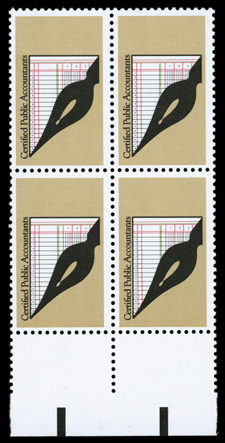 2361a, 22c CPA, black omitted, bottom margin block of four, bright and fresh, o.g., n.h., very fine.