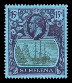 S.G. 113, 1922 15- Grey and purple on blue, wonderfully well centered example of this handsome high value, strong bright colors, o.g., relatively lightly hinged, extremely
fine ex-Allen (Scott 94 $1,075.00).