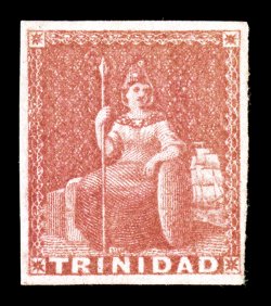 S.G. 12, 1857 (1p) Rose red on white paper, rare unused single, four mostly large margins, strong rich color, tiny stain removed, otherwise very fine 1992 RPS certificate
(Scott 6 $3,250.00).