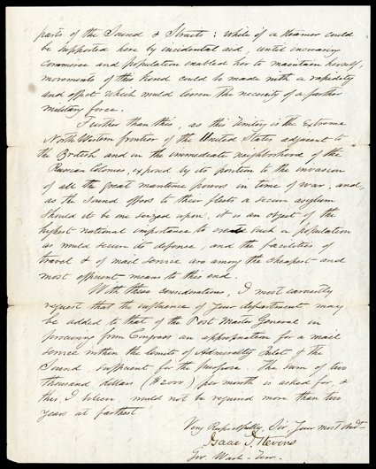 [Washington Territory, Jefferson Davis and Isaac Stevens] Choice pair of Notes Signed by Davis as Secretary of War, (signing as Jeffer: Davis and as J.D.), denying a request
made in an LS by Stevens while governor of the Washington Territory,
