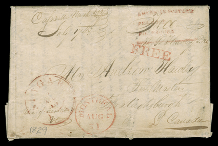 Cassville, Michigan Territory, clear July 17th manuscript Michigan territorial period postmark, present day Wisconsin, and matching FreeJ.P. Hawley PM on 1829 folded cover
with integral address leaf to his brother the postmaster at Frelighsbur