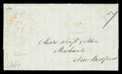 Whaling Bark J.E. Donnell, near Kamchatka Peninsula, three page folded letter from a Pacific whaling ship dated August 5th, September 1st and December 13th, 1848, probably
carried by a homeward bound whaler via Cape Horn as it was eight month in