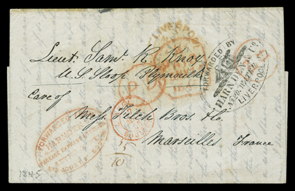 [U.S. Sloop Plymouth], folded letter with integral address leaf datelined Charleston (Mass.), April 30, 1845 addressed to Lieut. Sam Knox on board the U.S. Sloop Plymouth care
of Fitch Brothers & Co. at Marseilles, France, carried f