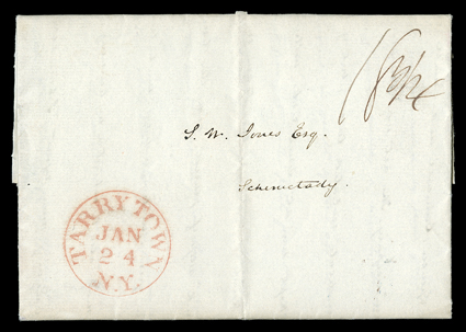 [Mutiny on the U.S.S. Brig Somers], folded letter with integral address leaf to Schenectady, N.Y. with red Tarrytown, N.Y.Jan 24 (1843) datestamp, fresh and extremely fine.
Also includes two pamphlets, one Inquiry into The Somers M