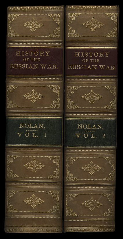 [Crimean war books], The Illustrated History of the War against Russia. Edward Henry Nolan. London, James S. Virtue, [1857]. Two volumes. 8vo, half calf with marbled boards,
banded and gilt spines. With frontises and 72 plates. Hinges reinfor