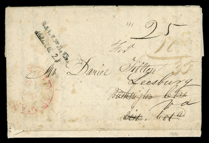 Tillton, William P., Exceptional content autograph letter signed from Galena, IL, March 24, 1830. Leaf is postmarked and rated 25c, forwarded with additional 10c due, it is
addressed to Washington, DC. Tillton writes to his father, Daniel, in Lee