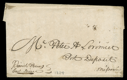 Valle, Felix, Pair of autograph letters signed by the early fur trader. Both are written from St. Genevieve, MO to Peter Lorimier, first at the Currant River and then at Port
Deposit, 1820 and 1824. In the first, he has received Lorimiers letter