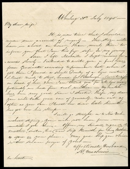 [American Fur Trade, 1840s] Valuable and interesting group of 9 letters and documents from the years 1840-49, when the fur trade was thinning out and only the strong were able
to survive. Names present include Kenneth McKenzie, P. Chouteau Jr, HH