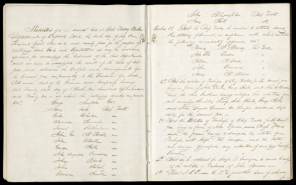 [York Factory Minutes, 1824] Important manuscript minutes in an 8vo composition book, York Factory, July 1-5, 1824 and in the same book, of a meeting on July 10 of the same
year. Both are in the hand of James Keith, the first 6 pages, the second