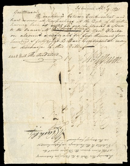 [The Louisiana Purchase - Thomas Jefferson and George Rogers Clark sign the same document]Jefferson, Thomas, Rare and historic Document Signed Thomas Jefferson as Governor of
Virginia, and G.R. Clark twice as commander of Continental forc