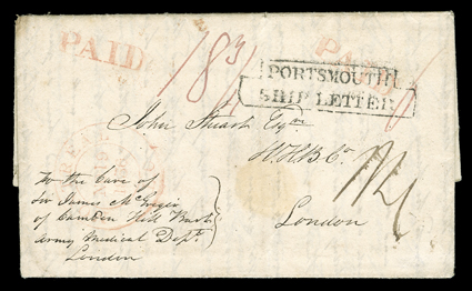 [Le Assumption] October 30th, 1836 folded letter with integral address leaf from James McDougal to John Stewart datelined Le Assumption, Lower Canada and carried by Hudsons Bay
Co. express, entering the mails with red double circle Montreal,