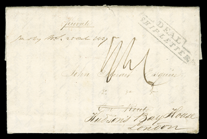 [Fort Simpson, Robert Campbell] March 15th, 1837 folded letter, from present day North West Territory) with integral address leaf from Robert Campbell addressed to John Stewart
En Route datelined Fort Simpson McKenzie River, 15th March, 1837