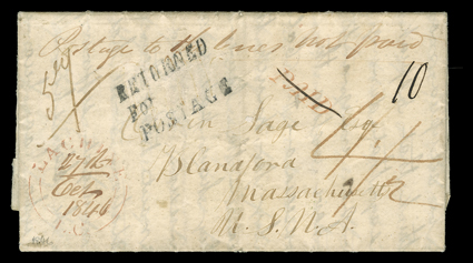 [Tshimakain, Oregon Mission] eastbound folded letter with integral address leaf datelined Tshimakain Near Fort ColvileOregon Mission 9th Feby 1846 carried by Hudsons Bay Co.
express up the Columbia River to Boat Encampment, then over the Rock