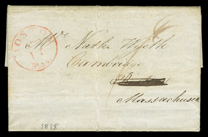 [Payette, John Babtiste (aided by Nathaniel Wyeth] Folded letter from Ft. Vancouver sent via Hawaii. Charming content autograph letter signed by young John Baptiste Payette,
son of Hudson Bay Company trader Francois Payette and a Flathead woman,