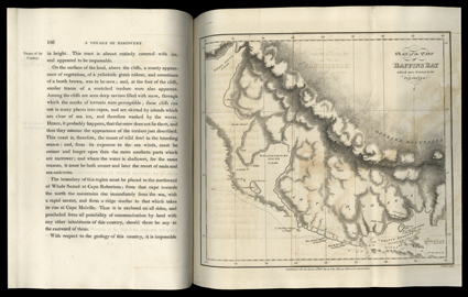 A Voyage of Discovery, Made under the Orders of the Admiralty...for the Purpose of Exploring Baffins Bay..., Sir John Ross. London, John Murray, 1819. First edition. 4to,
period full calf. With 32 maps and plates, 15 in color. Staining to pa