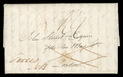 [Peter Dease 1838 Arctic Expedition] folded letter with integral address leaf datelined Great Bear Lake 18 Dec. 1838 from Fort Confidence and carried via Hudsons Bay Company
canoe brigade express in the spring to York Factory on Hudsons Bay,