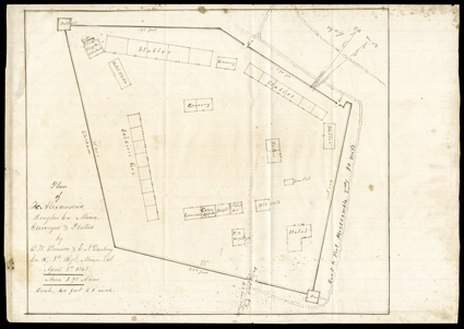 [Fort Alexandria] Outstanding hand-drawn Map of the fort, 10 x 14.5, by BW Brinson & EN Darling of the 8th Regiment, Mn Volunteers, 1863. Some foxing.