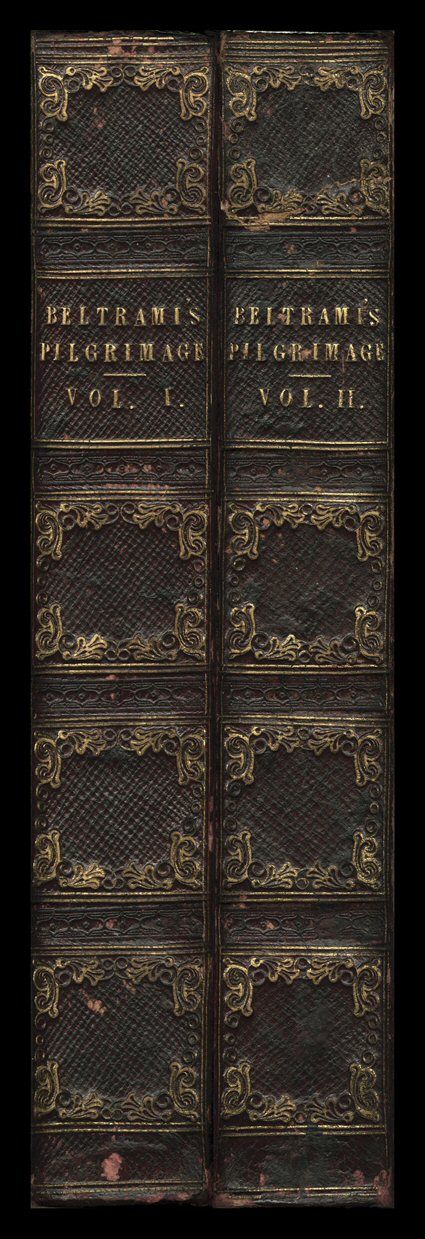 A Pilgrimage in Europe and America Leading to the Discovery of the Sources of the Mississippi and Bloody River., G.C. Beltrami. London, Hunt and Clarke, 1828. Two volumes. 8vo,
later morocco with gilt cover designs and edges, with earlier (po