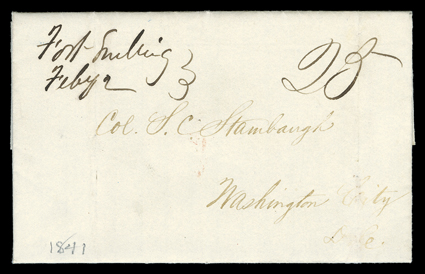 [Fort Snelling, Henry Sibley] Good content autograph letter signed by Sibley, River St. Peters, February 1, 1841, to Col. S.C. Stambaugh in Washington. He explains that
Jean-Baptiste Faribault would have sent in the paperwork requested:with th