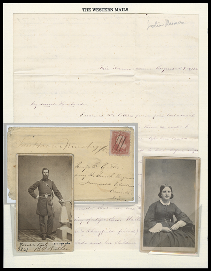 [The Sioux War and Massacre] the Lt. Benjamin Butler correspondence and papers, comprised of dozens of letters and covers to him from the 1850s to the 1880s, the most
interesting of which are three letters from his wife Lida (Eliza Tucker) du