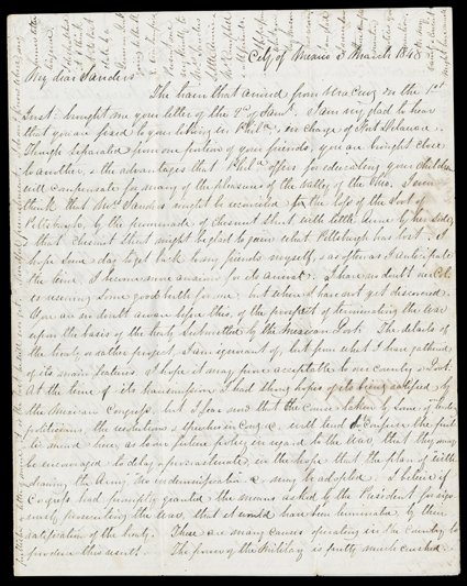 [Robert E. Lee on Peace terms] We are the conquerors. The laws of war entitle us to dictate the terms of peace. Rather than yield this right I could agree to fight them 10
years.Lee, Robert E., important content Autograph Letter signed R.E