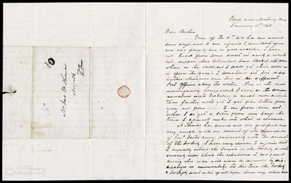 [George H. Thomas on Annexation] Two Autograph Letters Signed, each to the future Civil War heros brother John in Norfolk, VA. In the first, written in camp near Monterrey on
January 13, 1848, he complains of the unreliable mails. He is heartene