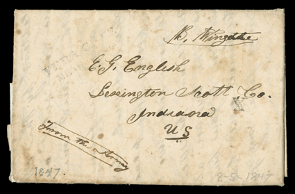 [Soldiers Letters] Group of six American soldiers letters from the Mexican-American War. Four are by John Cornock, who would later emigrate to California (see his letters in
that section), all to his sister, Ann. He initially joins the army wit