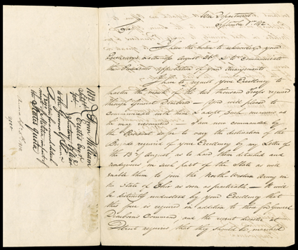 [North-Western Army of Ohio, William Eustis] Rare war-date and war-content Letter Signed W. Eustis as Secretary of War, 1-13 pages, 4to, Washington, September 1, 1812. He writes
to Governor Simon Snyder of Pennsylvania:I have to request you