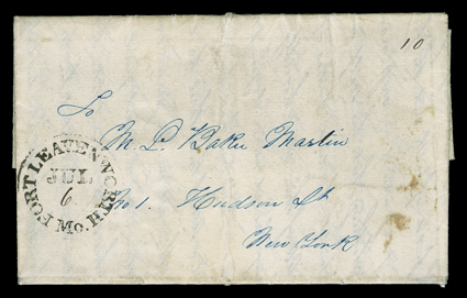 Arkansas River one days march from Pawnee Forks, June 27th 1847, dateline (present day Kansas) on four page folded letter with integral address leaf, picked up on the trail and
carried by military express as per the closing line of the letter: