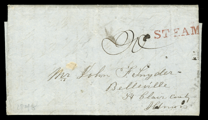 Las Vegas, New Mexico, April 29th 1848 dateline on folded letter with integral address leaf to Belleville, Illinois, carried by military express to the Missouri River where it
was placed on board a steamboat bound for St. Louis, entered the mails