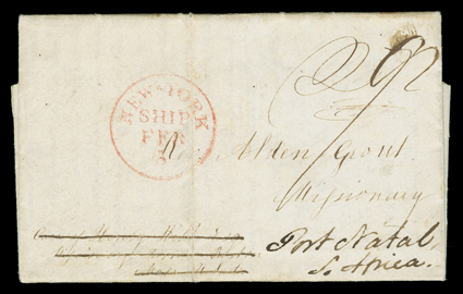 [Oregon Mission Mail to South Africa] folded letter with integral address leaf datelined at Tshimakain Jan 20th 1840 near Fort Colville, Oregon Country to Rev. Alden Grout,
Missionary, Care of Henry Hill Esq., Missionary Rooms Boston, Mass U.S