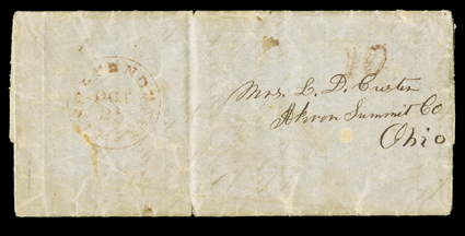 [California Trail Letters] Pair of autograph letters from Ft. Laramie, 1850, from emigrants following the glow of gold. In the first, Norman Bishop tells his wife back in Cedar
Rapids, IA:We are now 533 miles from the Bluffs and about 782 from