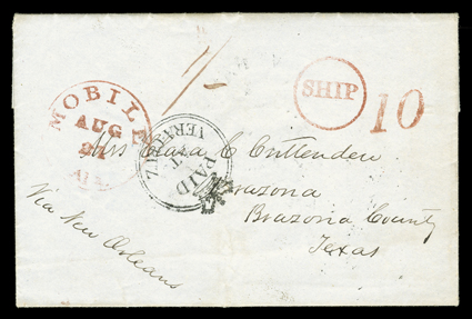 [On the Mexican Gold Trail to California] Chrittenden correspondence folded letter with integral address leaf datelined at Chihuahua, July 17th 1849 where it entered the
Mexican mails and endorsed Via New Orleans, arrived in Vera Cruz with th