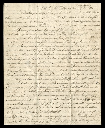 [Camp of Israel], Camp of Israel, Winter Quarters Indian Territory April 1847 dateline on folded letter with integral address leaf carried overland and placed in the mails in
Boston as per red Boston, Mass16 Jul datestamp, about three months