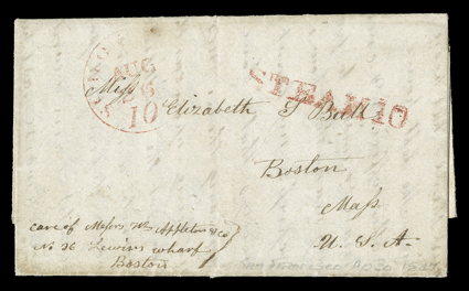 [Kearnys Overland Mail of 1847, from San Farncisco] John Bull correspondence folded letter with integral address leaf to Boston datelined Bark Tasso, San Francisco, April
30th47, carried on the first overland mail from California, entered the
