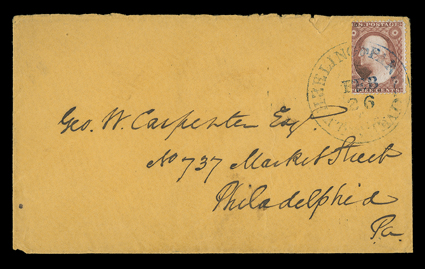 Inland waterway Route Agents postmarks, group of eleven covers bearing Route Agent postmarks, mostly from Mississippi River routes, comprised of: Dub. & St. PaulR. Mail (1869),
large Louisville & CincinnatiMail Line5 (1852), blue Paducah