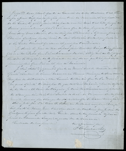 [Illinois Railways] Chouteau, Pierre good content autograph letter signed by the former fur trader, New York, June 4, 1852. To his son Charles, who is investing in railroads in
Chicago and St. Louis. Mr. Neal the Vice-President of the Central