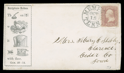 Rebus Religous Tract used patriotic cover collection, a remarkable holding of 25 nearly all different designs published by Tract House at 929 Chestnut Street, Philadelphia, Pa.
with their imprint on reverse, virtually all with 3c Rose (65) tied