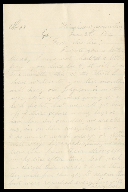 [From Vicksburg to Atlanta to Savannah to Raleigh, Shibly Correspondence] Large and content-filled collection of over 130 letters, the large majority by Oliver Shibly of the
31st Iowa Volunteers, to his wife Mary, with a few from his brother Dow,