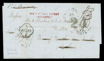 Jenny Lind, the Swedish Nightingale, arrives in America on the U.S. Mail Packet Atlantic, folded letter with integral address leaf datelined Batavia (Dutch East Indies) 20th
June 1850 endorsed Via Marseilles to Baring Brothers & Co., Lo